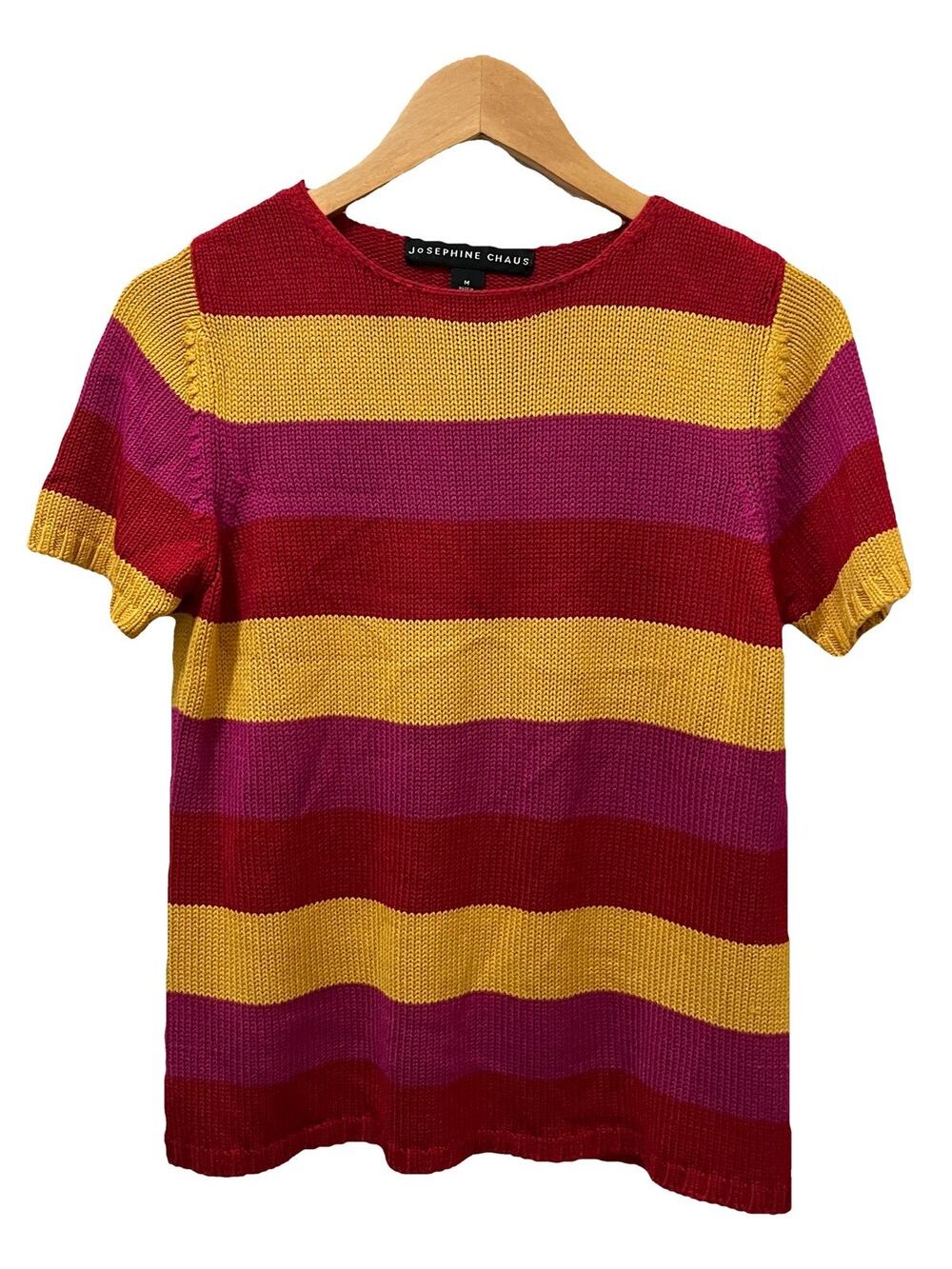 VTG Chaus Silk Sweater Top Short Sleeve Stripe Lagom Quiet Lux Classic M